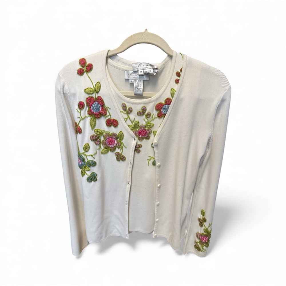 M. Nicole white Cardigan set with Floral Embroidery and beaded design